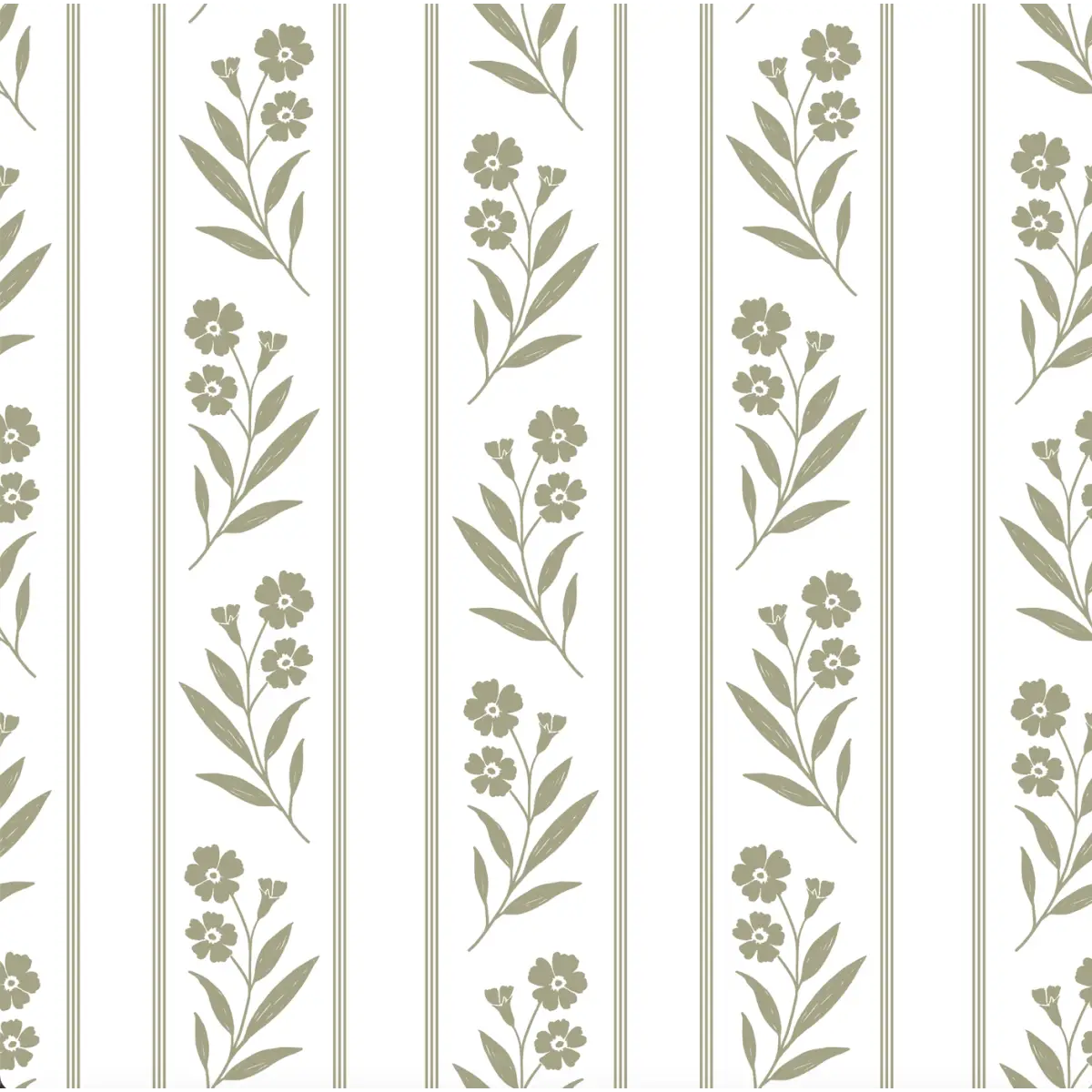 Rory Wallpaper - Floral Stripe - by Gooseberry Moon - Sample 1 foot by 1 foot / Green - Loomwell Home Goods