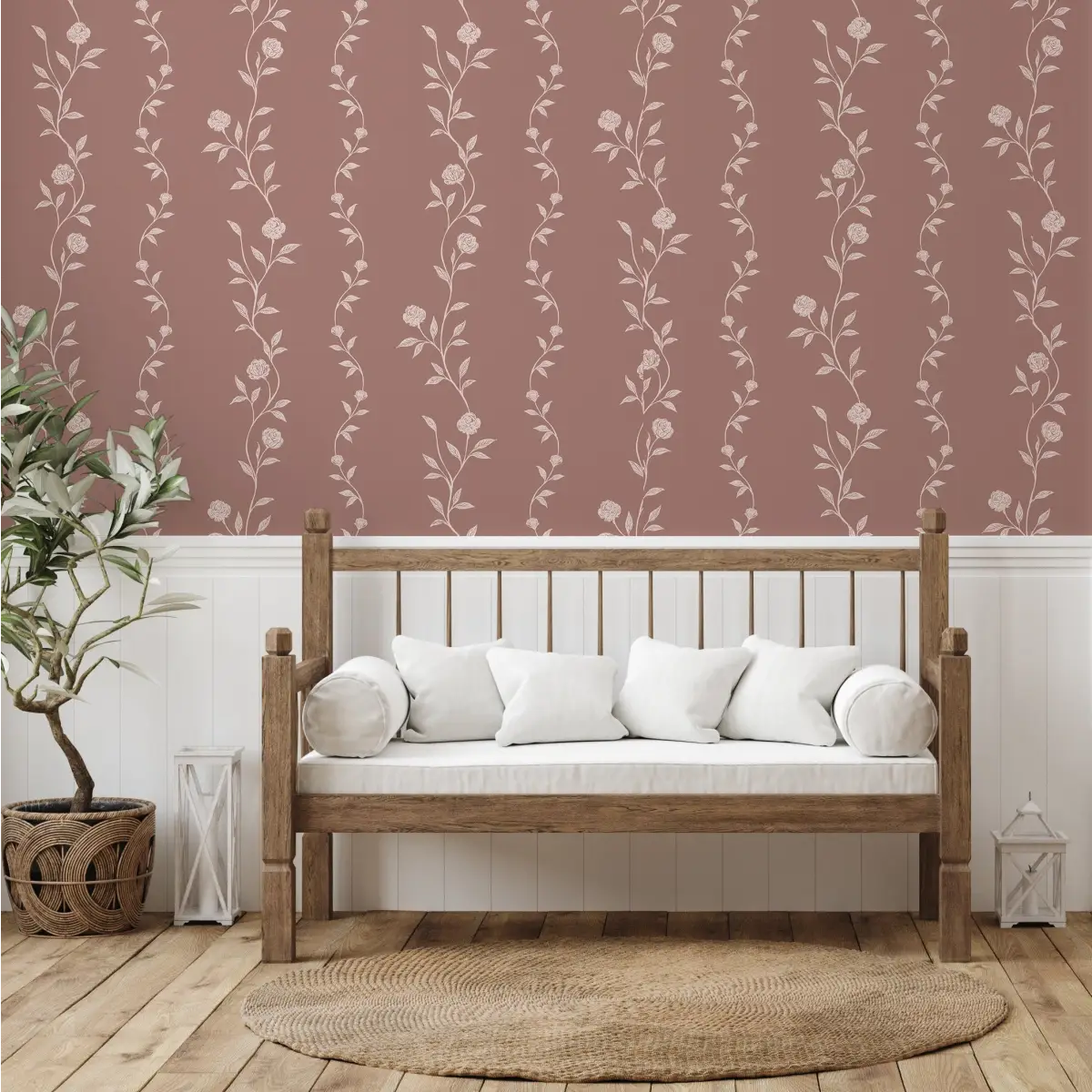 Rosalee Wallpaper - Wavy Flora Stripe - by The Feral Flower - Loomwell Home Goods