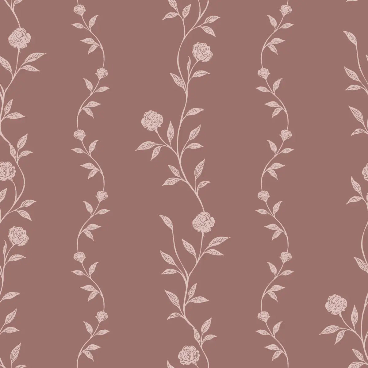Rosalee Wallpaper - Wavy Flora Stripe - by The Feral Flower - Sample 1 foot by 1 foot / Mauve - Loomwell Home Goods