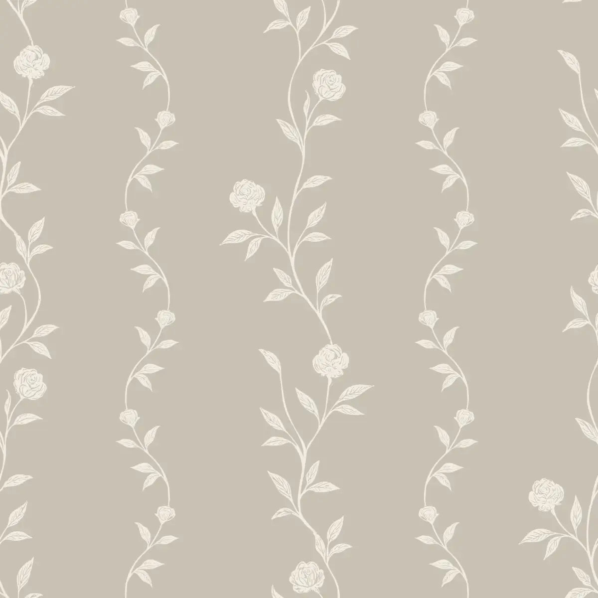 Rosalee Wallpaper - Wavy Flora Stripe - by The Feral Flower - Sample 1 foot by 1 foot / Taupe - Loomwell Home Goods
