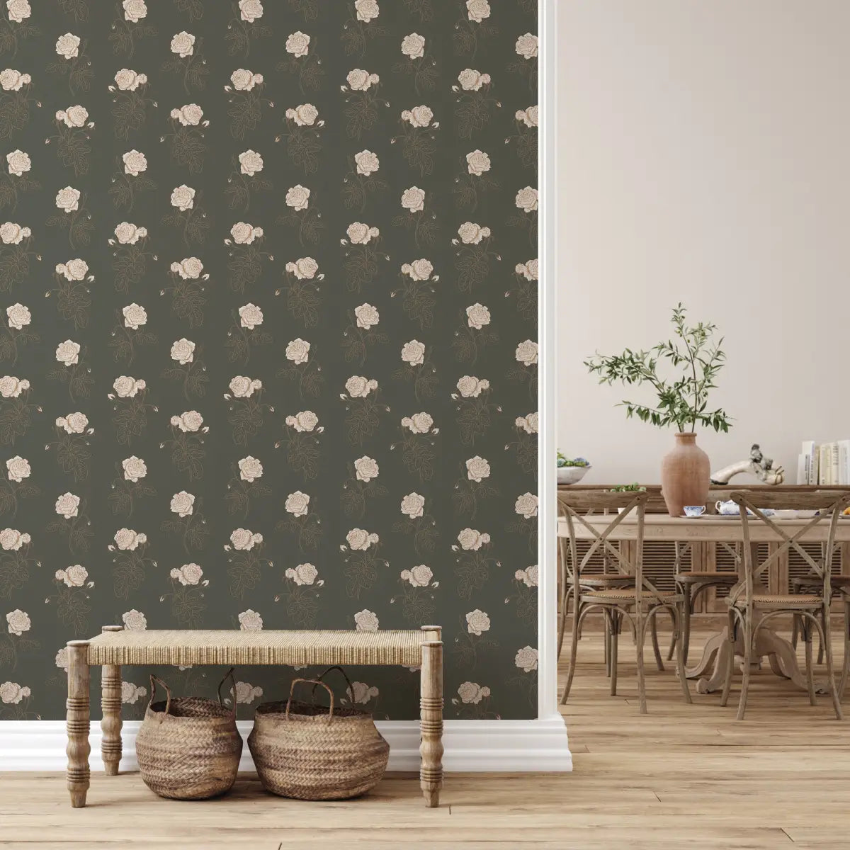 Rosalie Wallpaper - Rose Line Drawings - by Brittany Polatis Design - Loomwell Home Goods