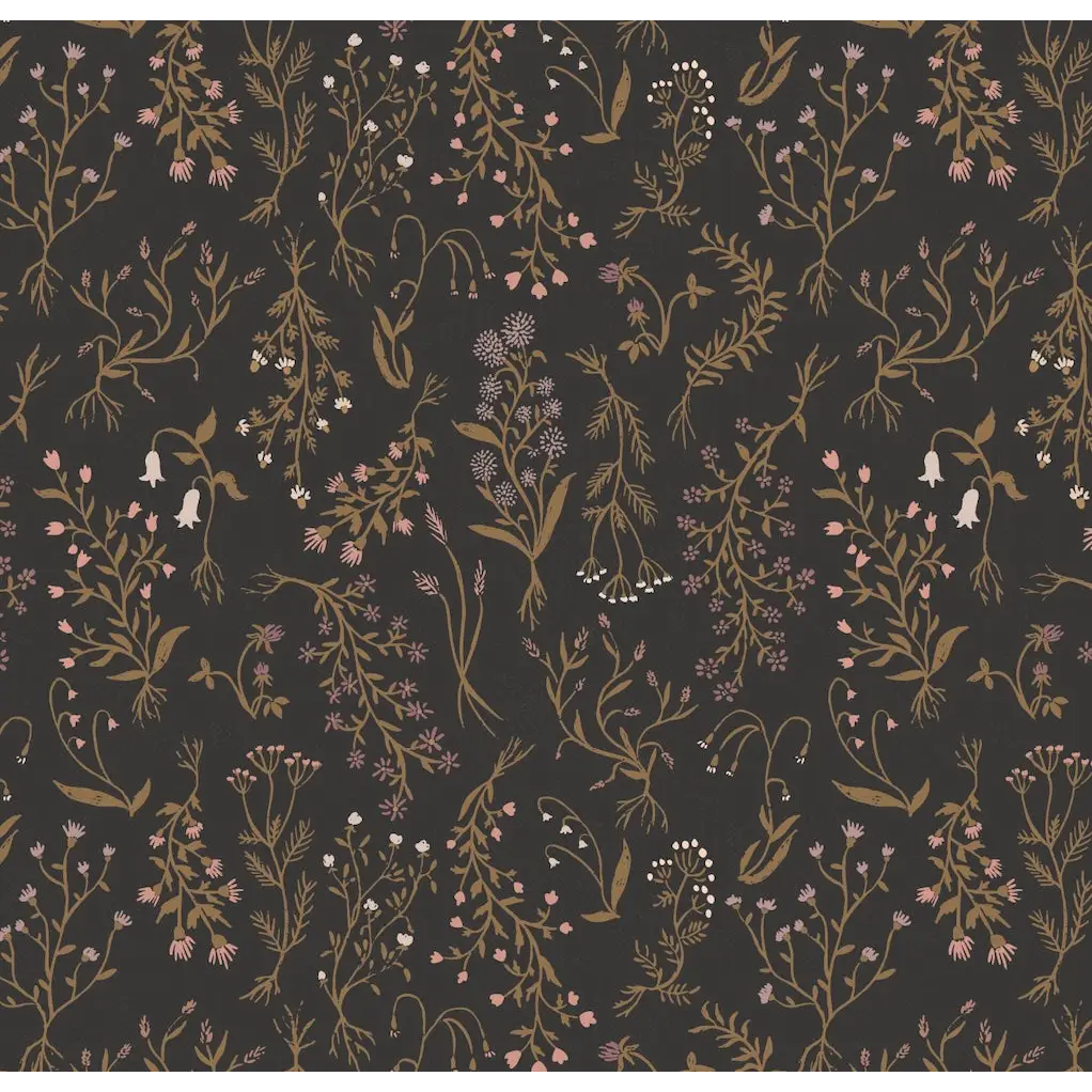 Roscoe Wallpaper - Wildflower Specimens - by Brittany Polatis Design - Sample 1 foot by 1 foot / Charcoal - Loomwell