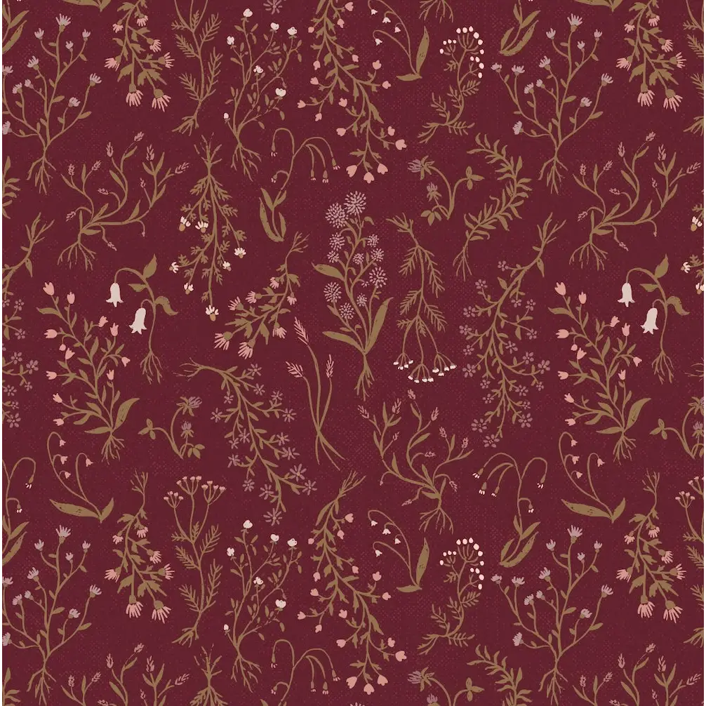 Roscoe Wallpaper - Wildflower Specimens - by Brittany Polatis Design - Sample 1 foot by 1 foot / Burgundy - Loomwell