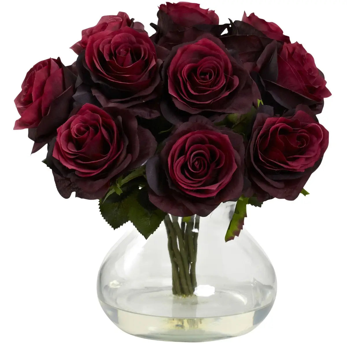 Rose Arrangement w/Vase - Burgundy - Nearly Natural