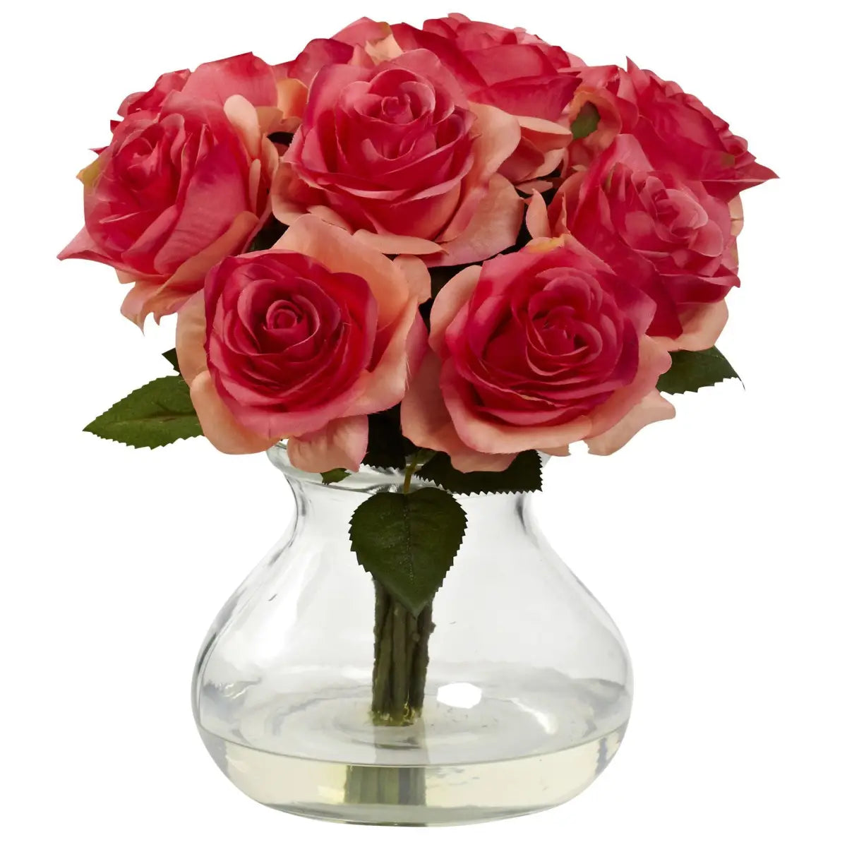 Rose Arrangement w/Vase - Dark Pink - Nearly Natural