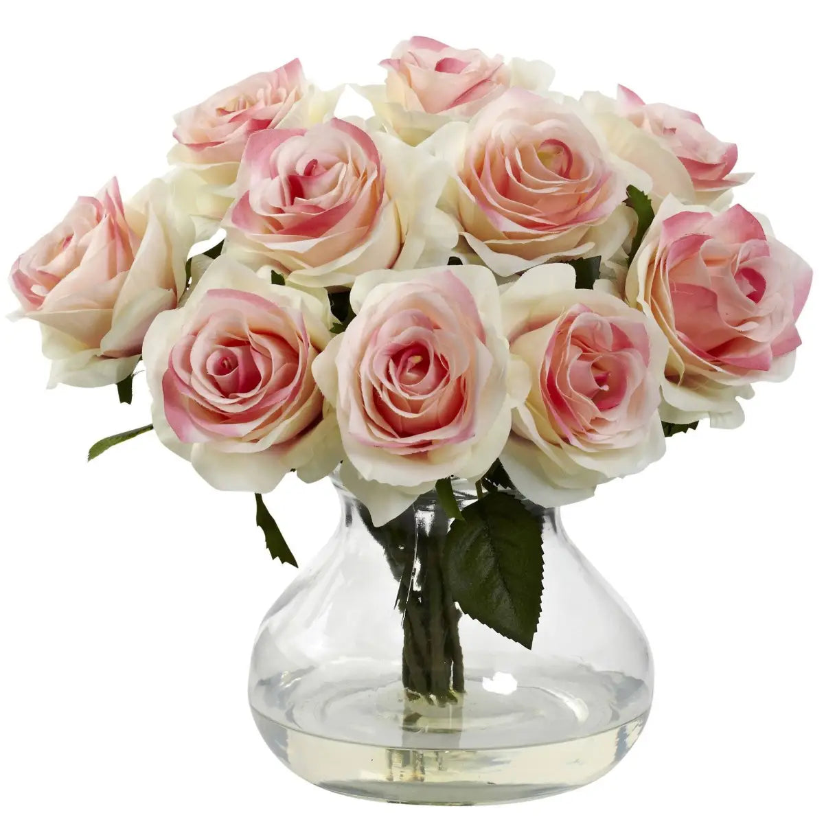 Rose Arrangement w/Vase - Light-Pink - Nearly Natural