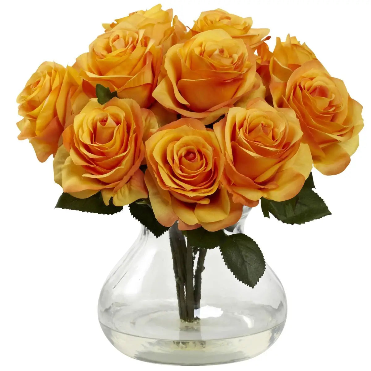 Rose Arrangement w/Vase - Orange Yellow - Nearly Natural