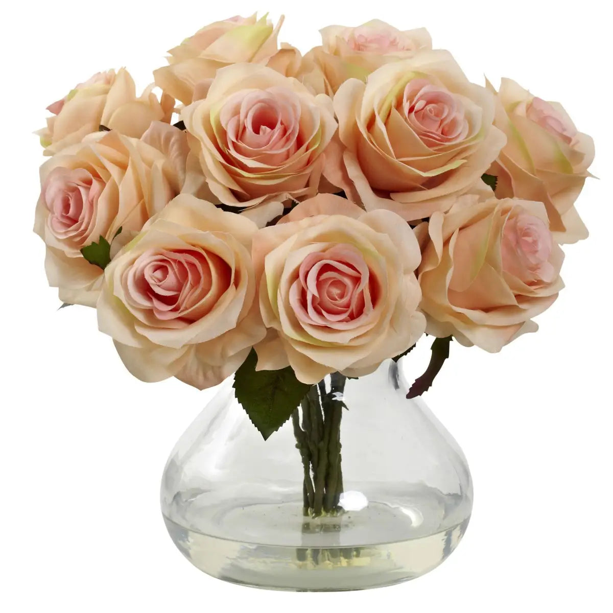 Rose Arrangement w/Vase - Peach - Nearly Natural