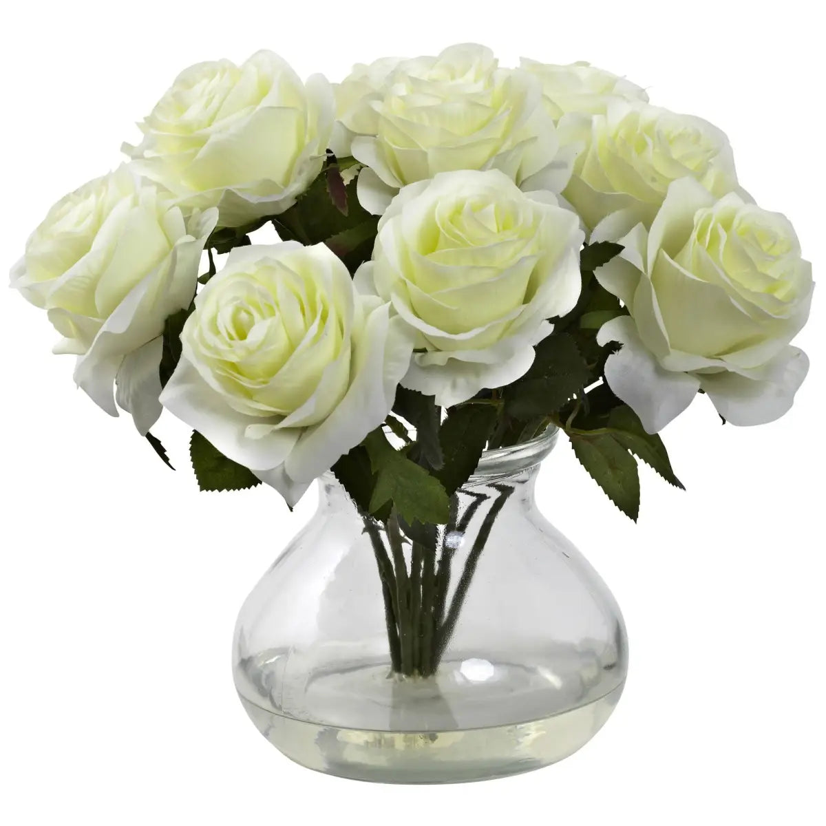 Rose Arrangement w/Vase - White - Nearly Natural