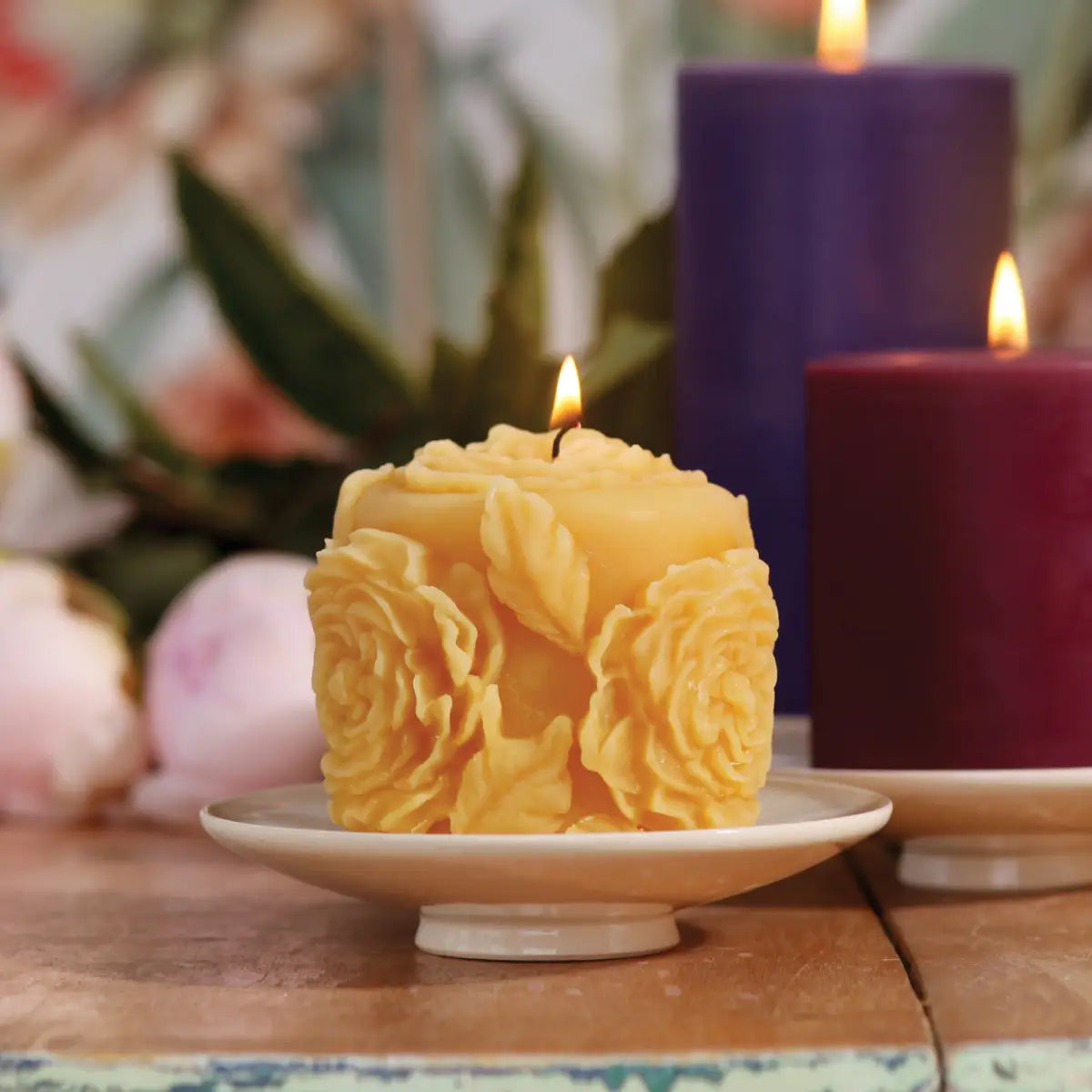 Rose Pillar Candle – Beeswax - Big Dipper Wax Works