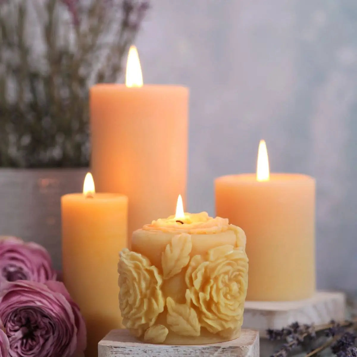 Rose Pillar Candle – Beeswax - Big Dipper Wax Works