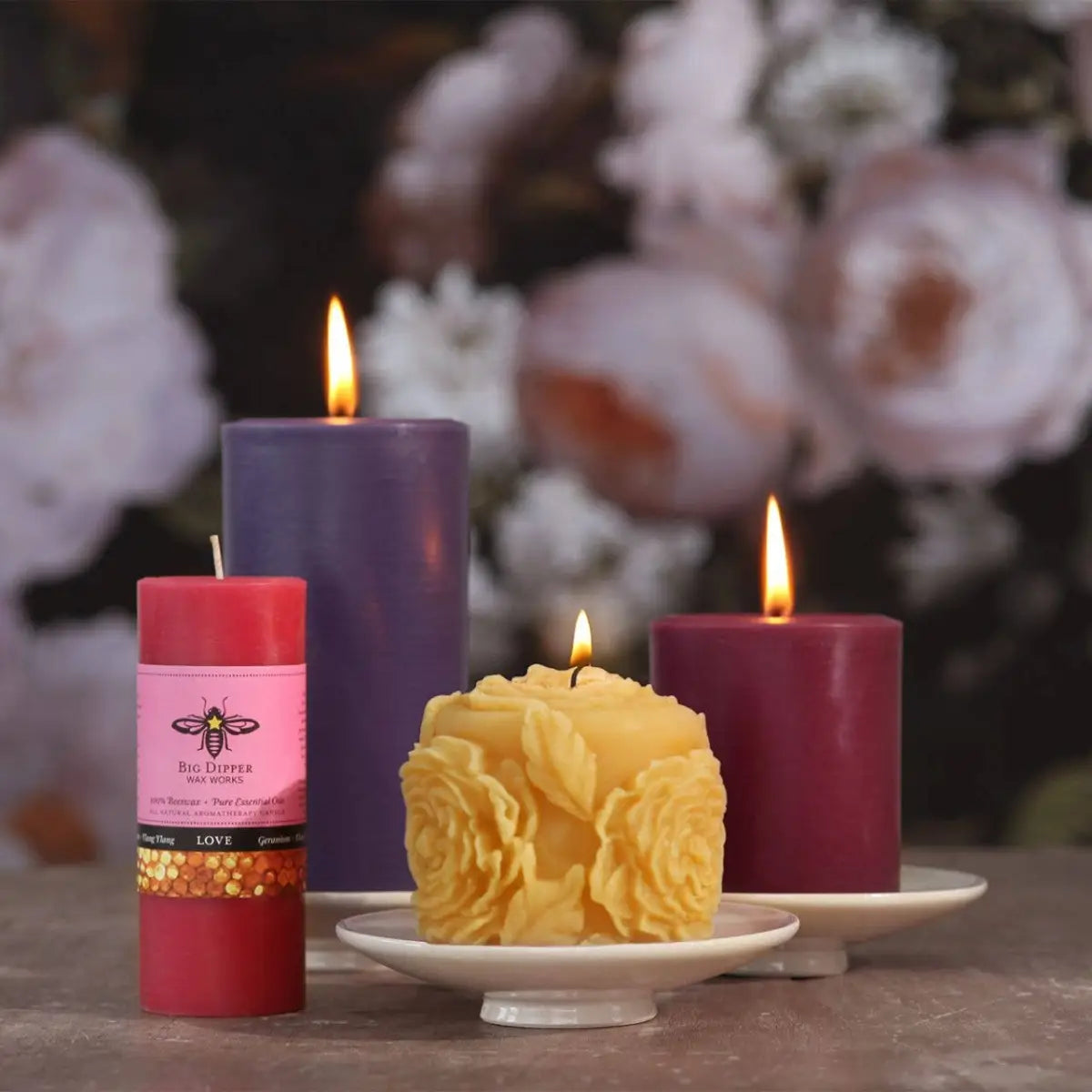 Rose Pillar Candle – Beeswax - Big Dipper Wax Works