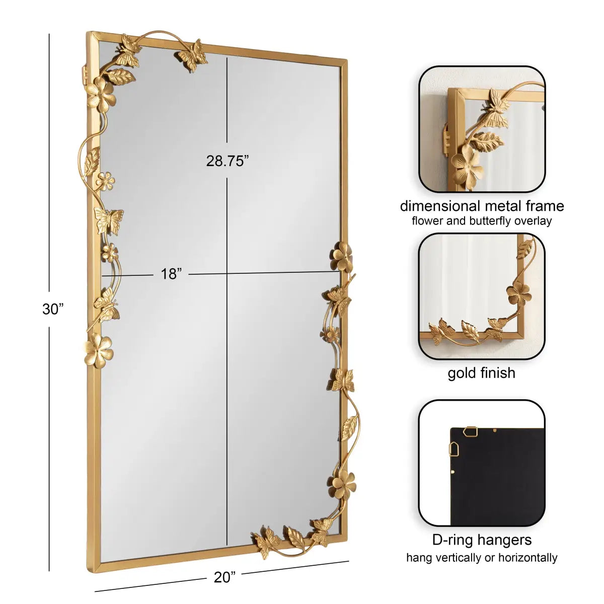 Rosella Floral Rectangular Metal Mirror - kateandlaurel