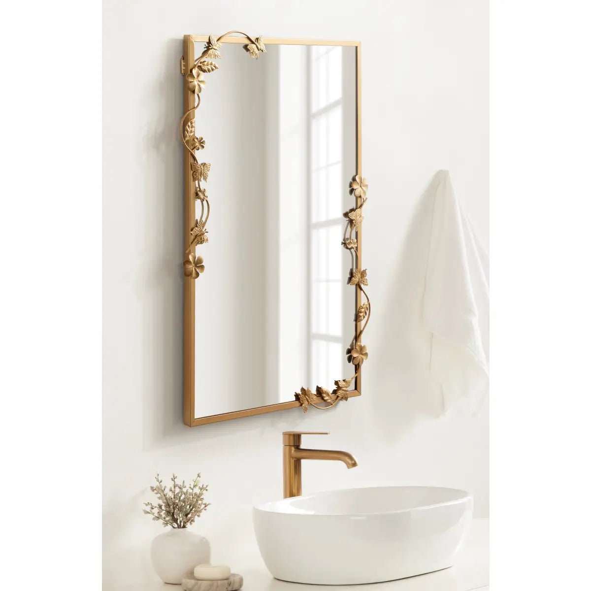 Rosella Floral Rectangular Metal Mirror - kateandlaurel