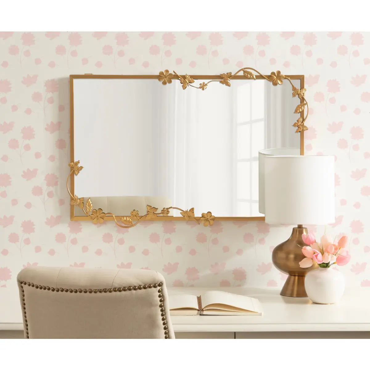 Rosella Floral Rectangular Metal Mirror - kateandlaurel