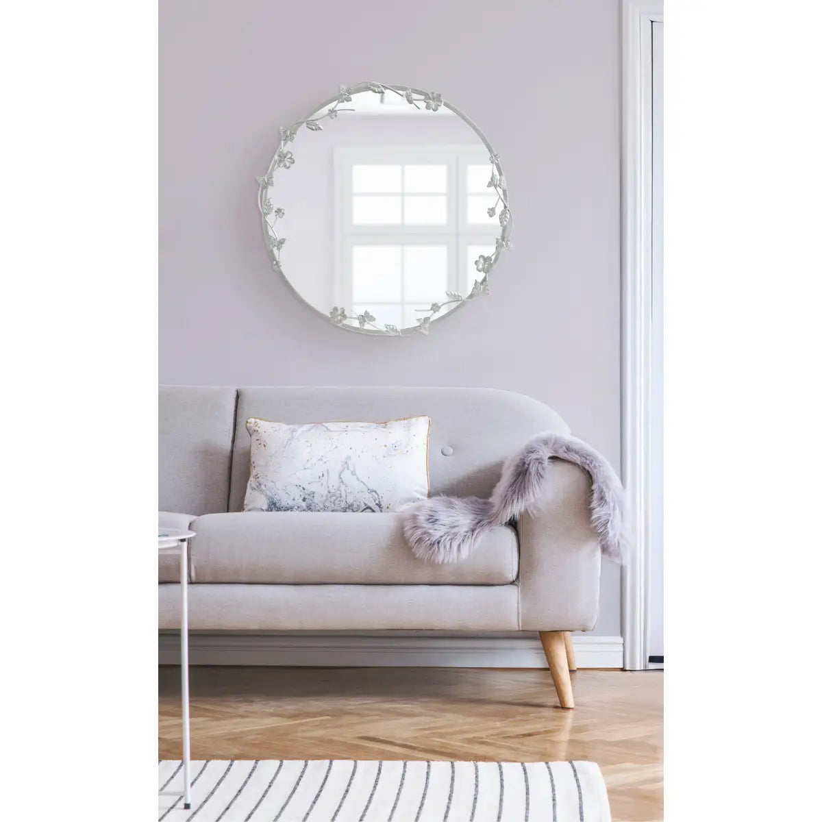 Rosella Floral Round Metal Wall Mirror - kateandlaurel
