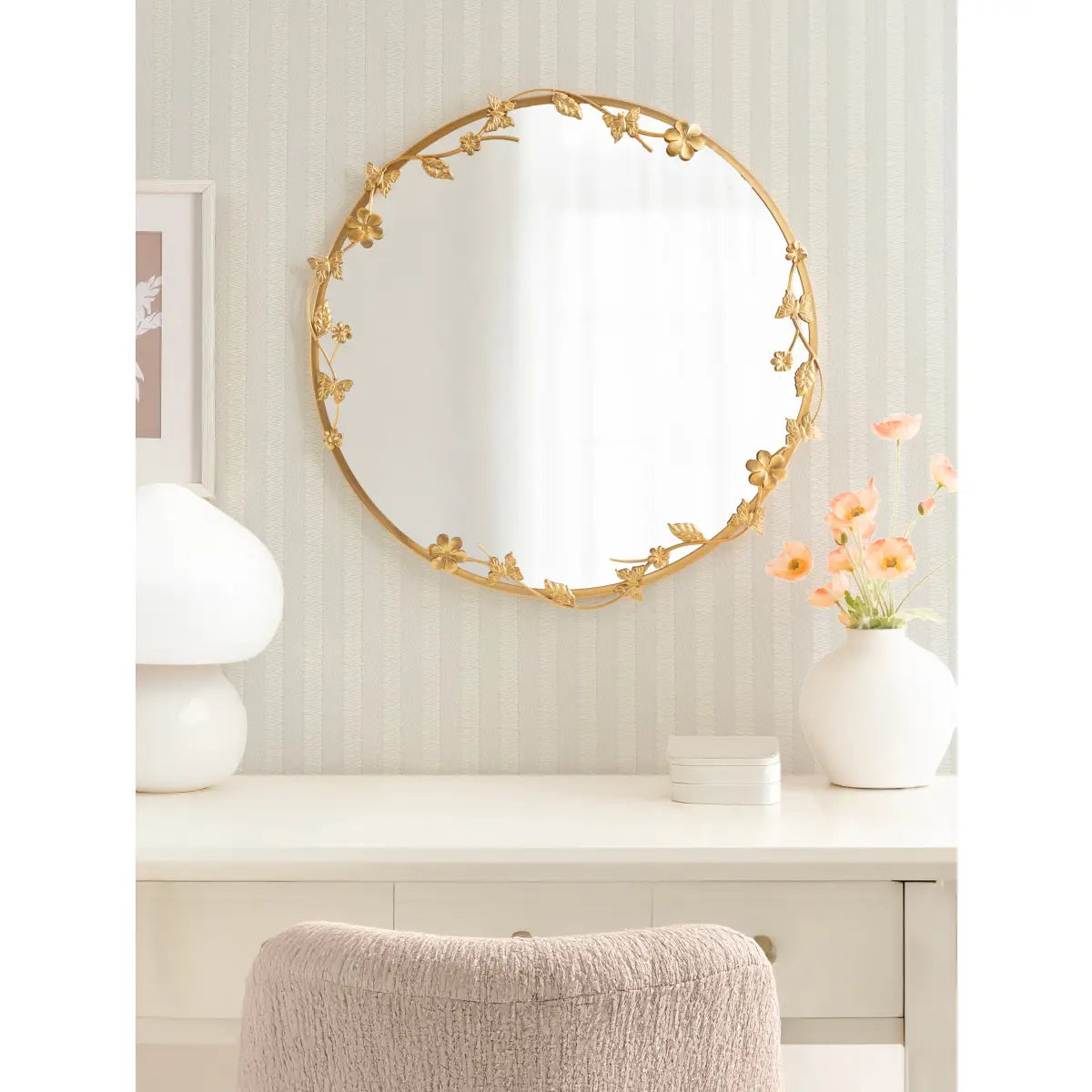 Rosella Floral Round Metal Wall Mirror - kateandlaurel