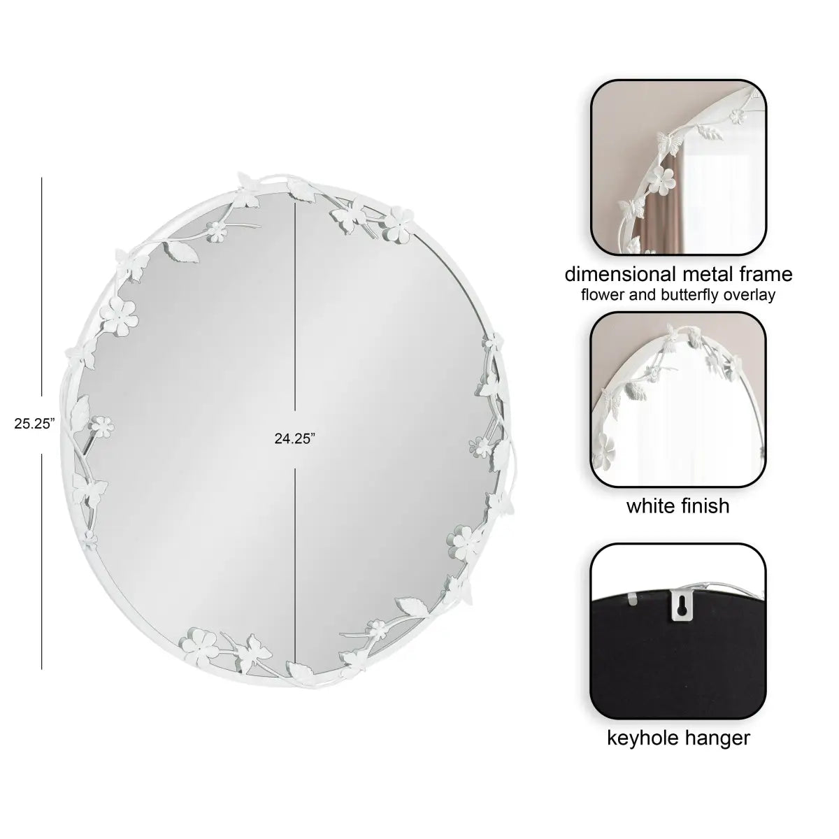 Rosella Floral Round Metal Wall Mirror - kateandlaurel