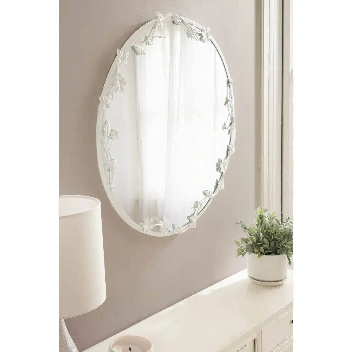 Rosella Floral Round Metal Wall Mirror - kateandlaurel
