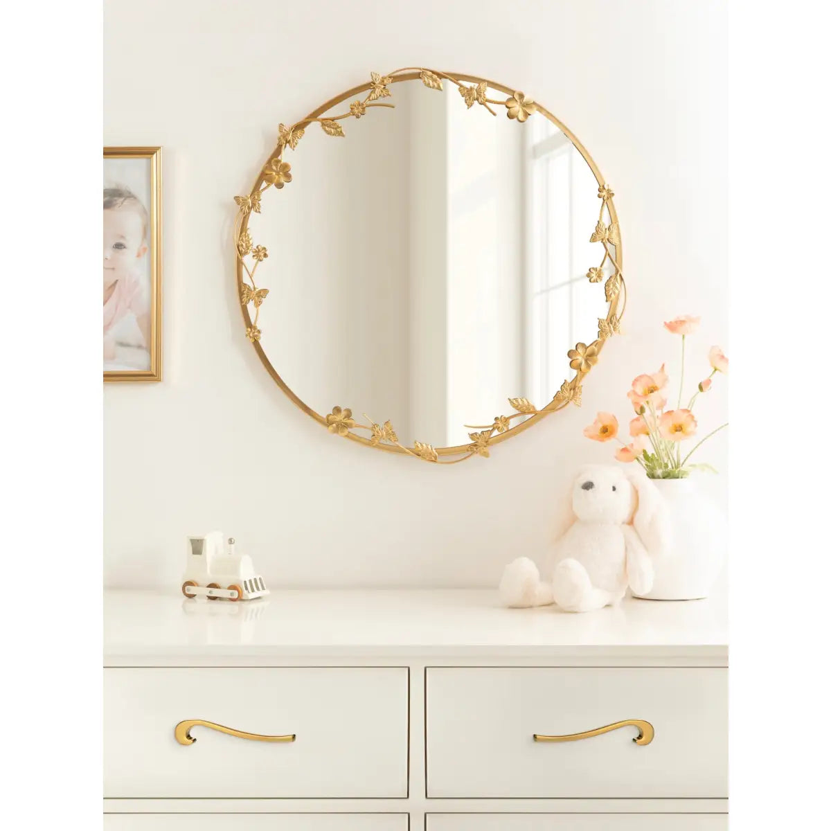 Rosella Floral Round Metal Wall Mirror - kateandlaurel