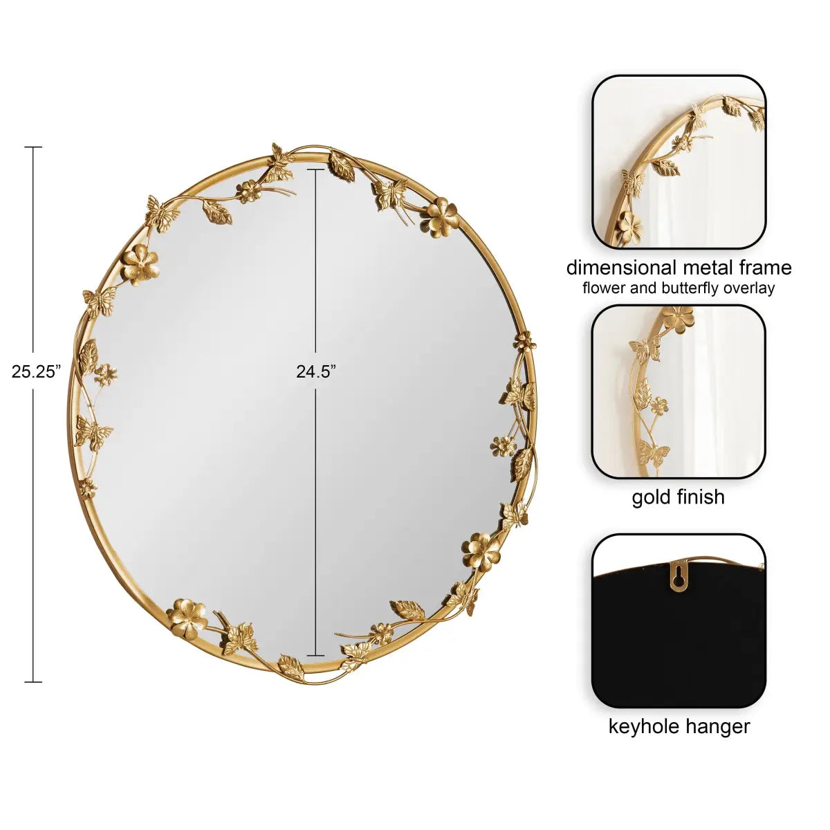 Rosella Floral Round Metal Wall Mirror - kateandlaurel