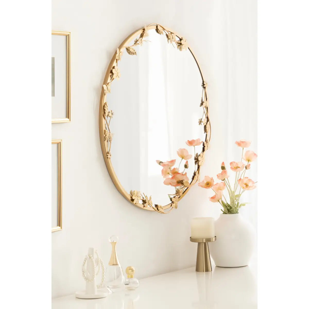 Rosella Floral Round Metal Wall Mirror - kateandlaurel