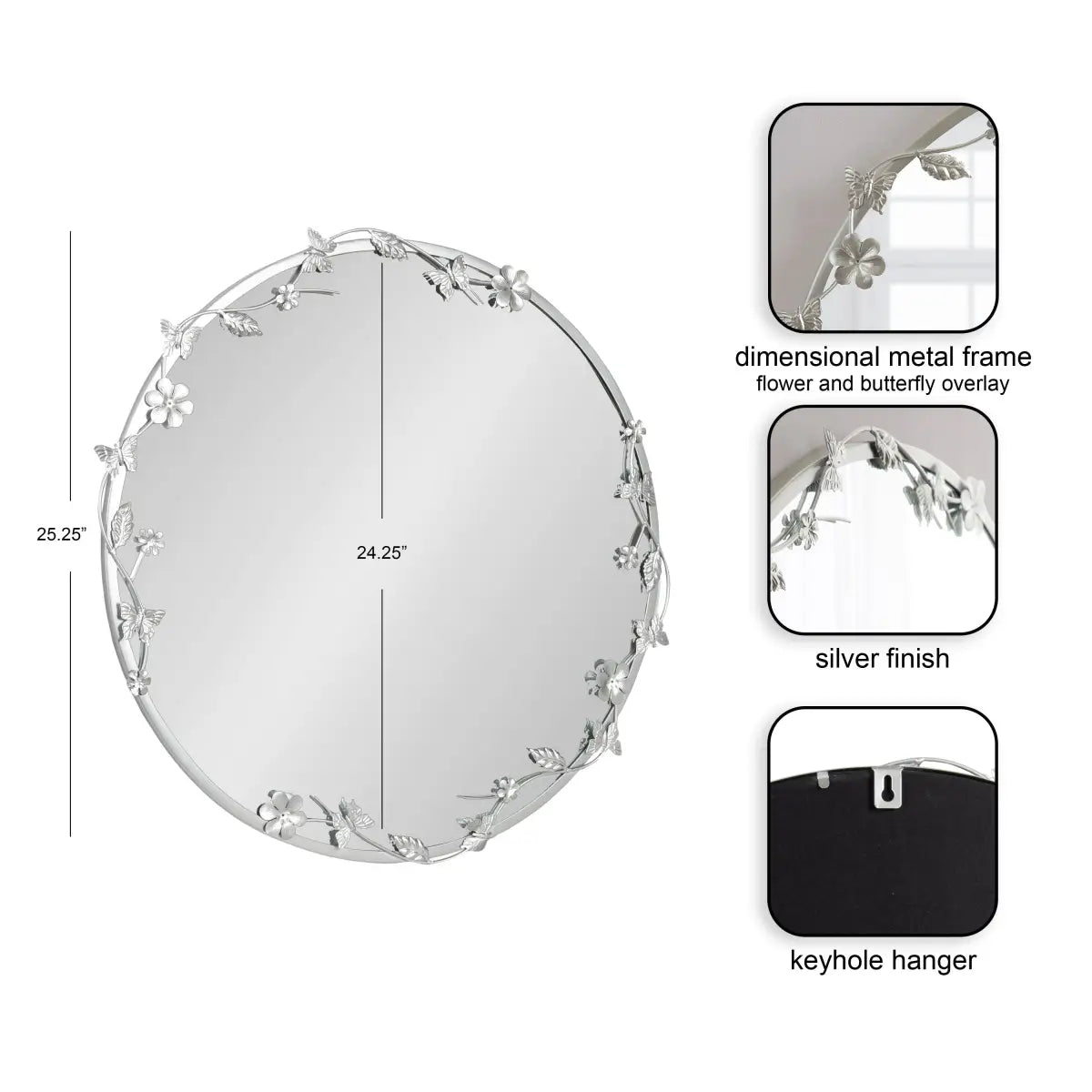 Rosella Floral Round Metal Wall Mirror - kateandlaurel