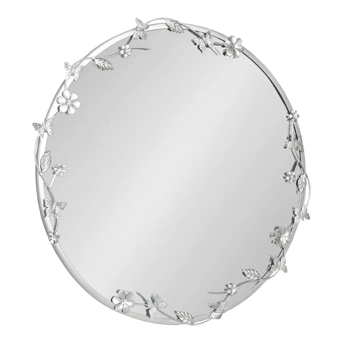 Rosella Floral Round Metal Wall Mirror - Silver - kateandlaurel