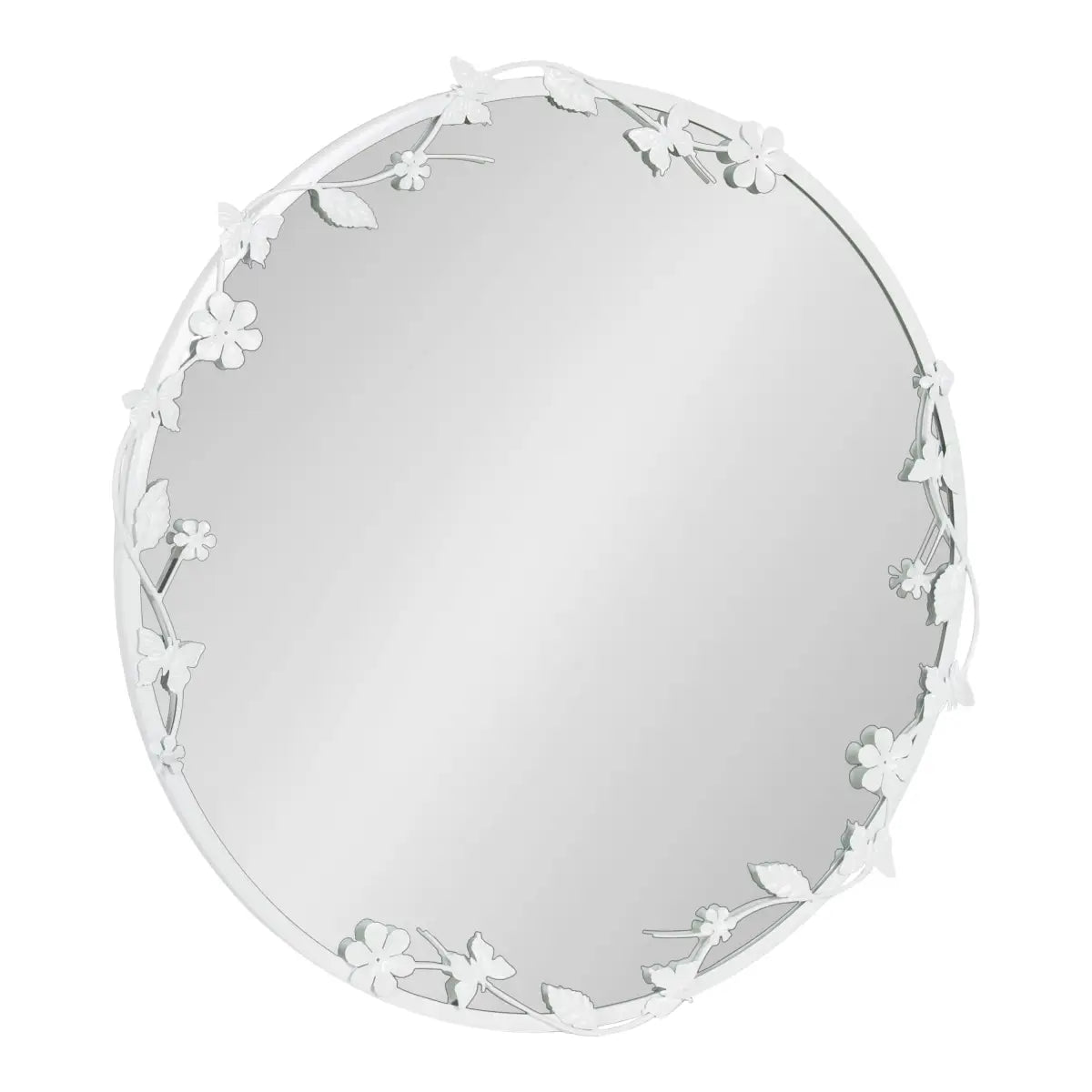 Rosella Floral Round Metal Wall Mirror - White - kateandlaurel