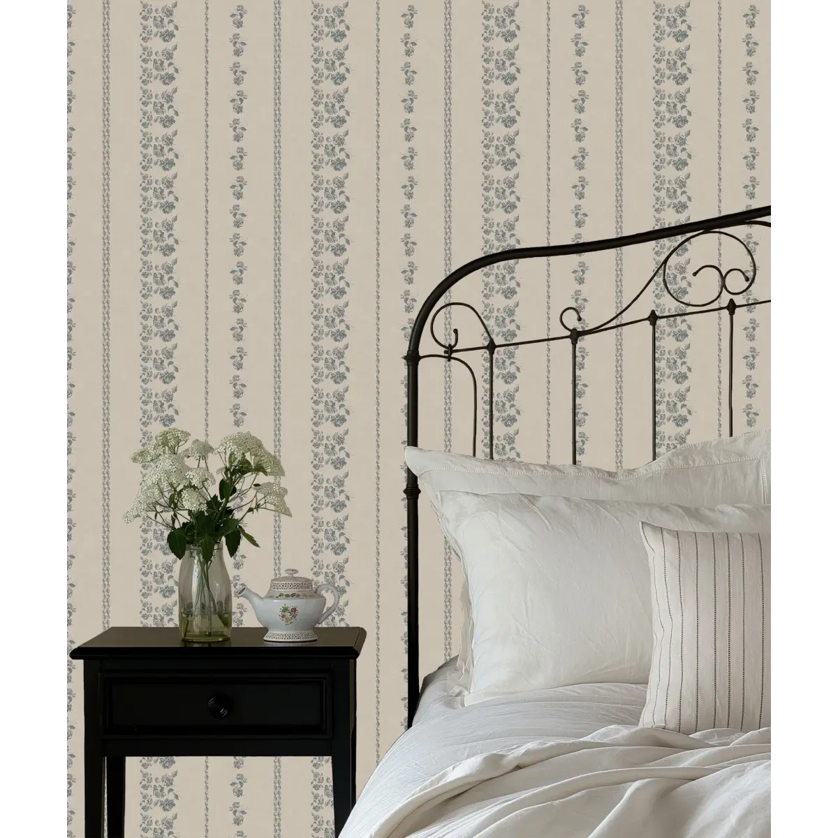 Roselle Stripe Wallpaper - Roses Cottage Stripe - by Safari Natalia x Taddy Mikelaites - Loomwell Home Goods