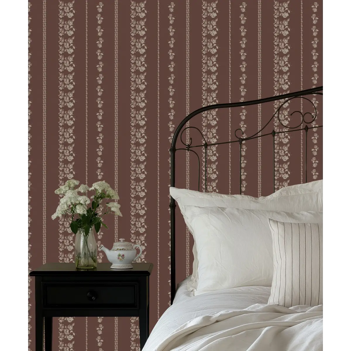 Roselle Stripe Wallpaper - Roses Cottage Stripe - by Safari Natalia x Taddy Mikelaites - Loomwell Home Goods