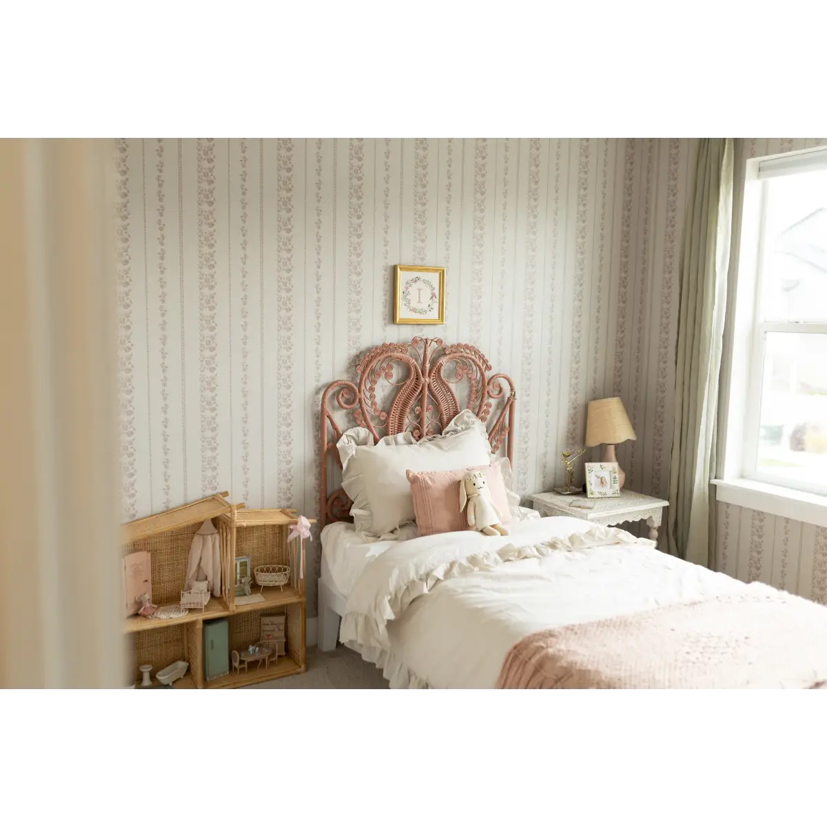 Roselle Stripe Wallpaper - Roses Cottage Stripe - by Safari Natalia x Taddy Mikelaites - Loomwell Home Goods