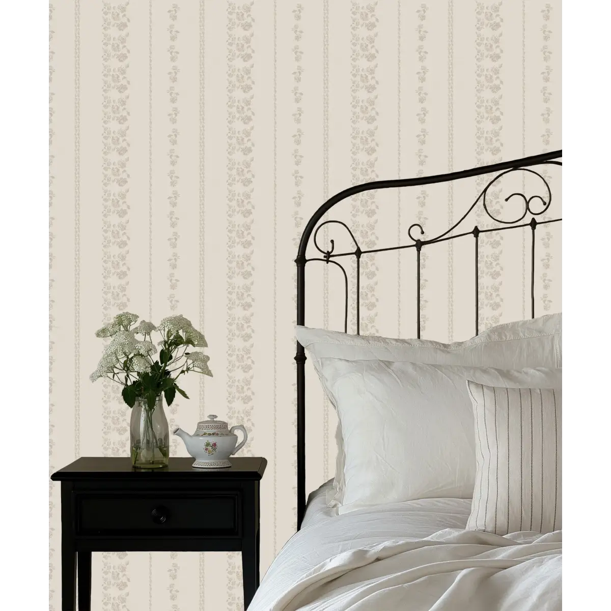 Roselle Stripe Wallpaper - Roses Cottage Stripe - by Safari Natalia x Taddy Mikelaites - Loomwell Home Goods