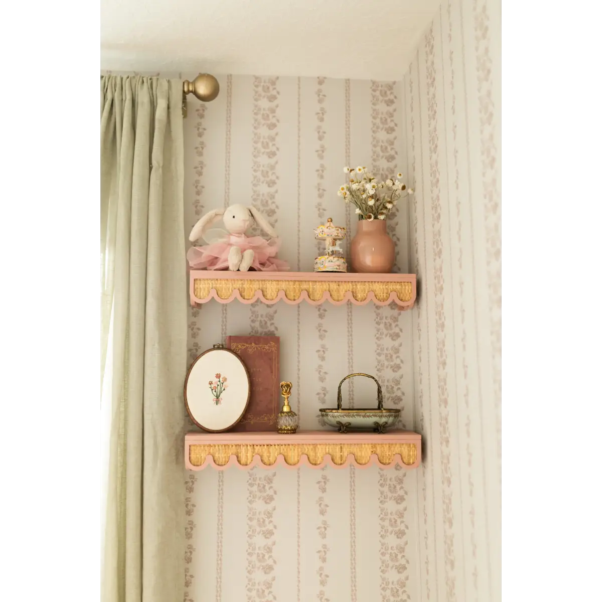 Roselle Stripe Wallpaper - Roses Cottage Stripe - by Safari Natalia x Taddy Mikelaites - Loomwell Home Goods
