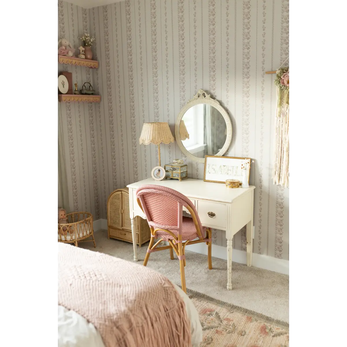 Roselle Stripe Wallpaper - Roses Cottage Stripe - by Safari Natalia x Taddy Mikelaites - Loomwell Home Goods