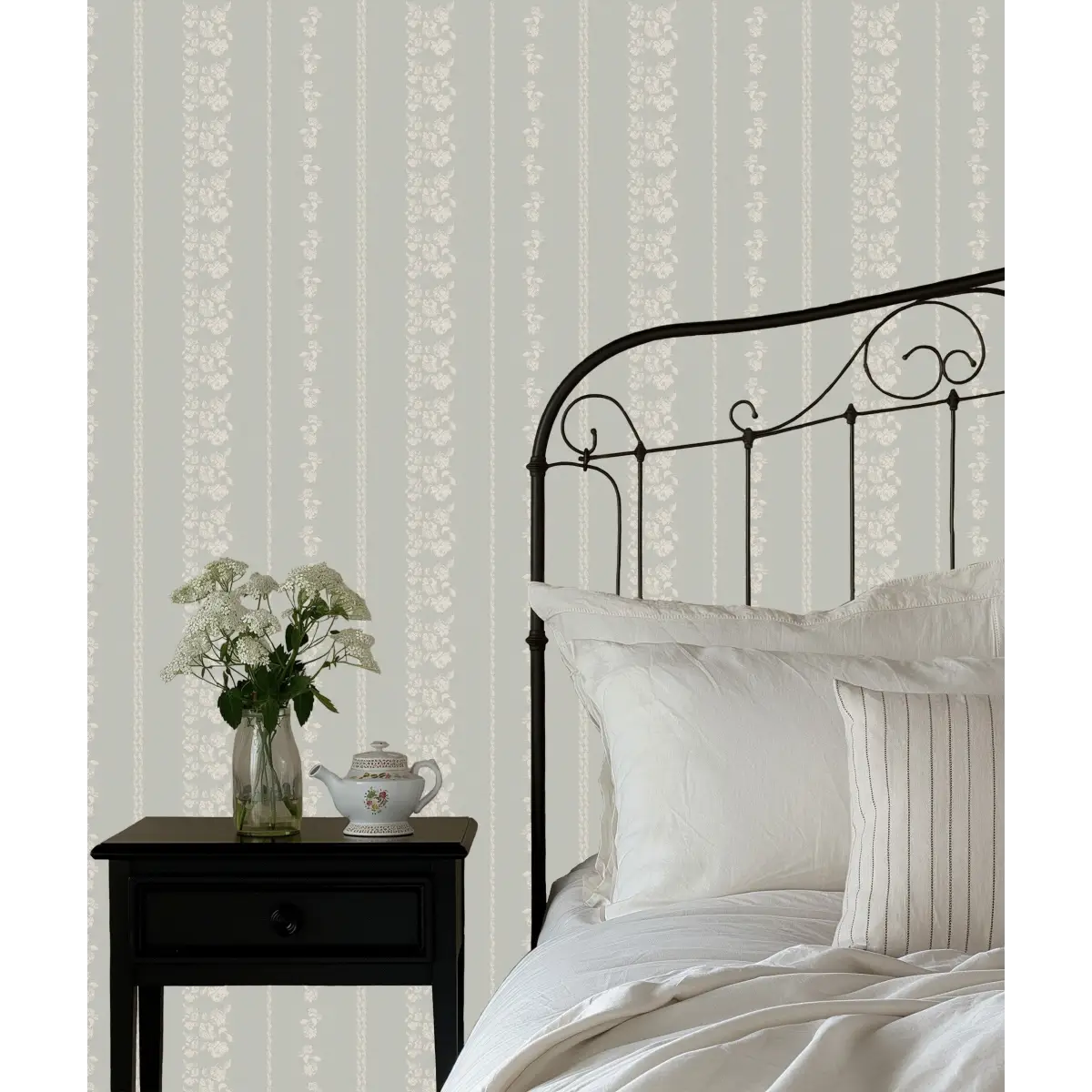 Roselle Stripe Wallpaper - Roses Cottage Stripe - by Safari Natalia x Taddy Mikelaites - Loomwell Home Goods
