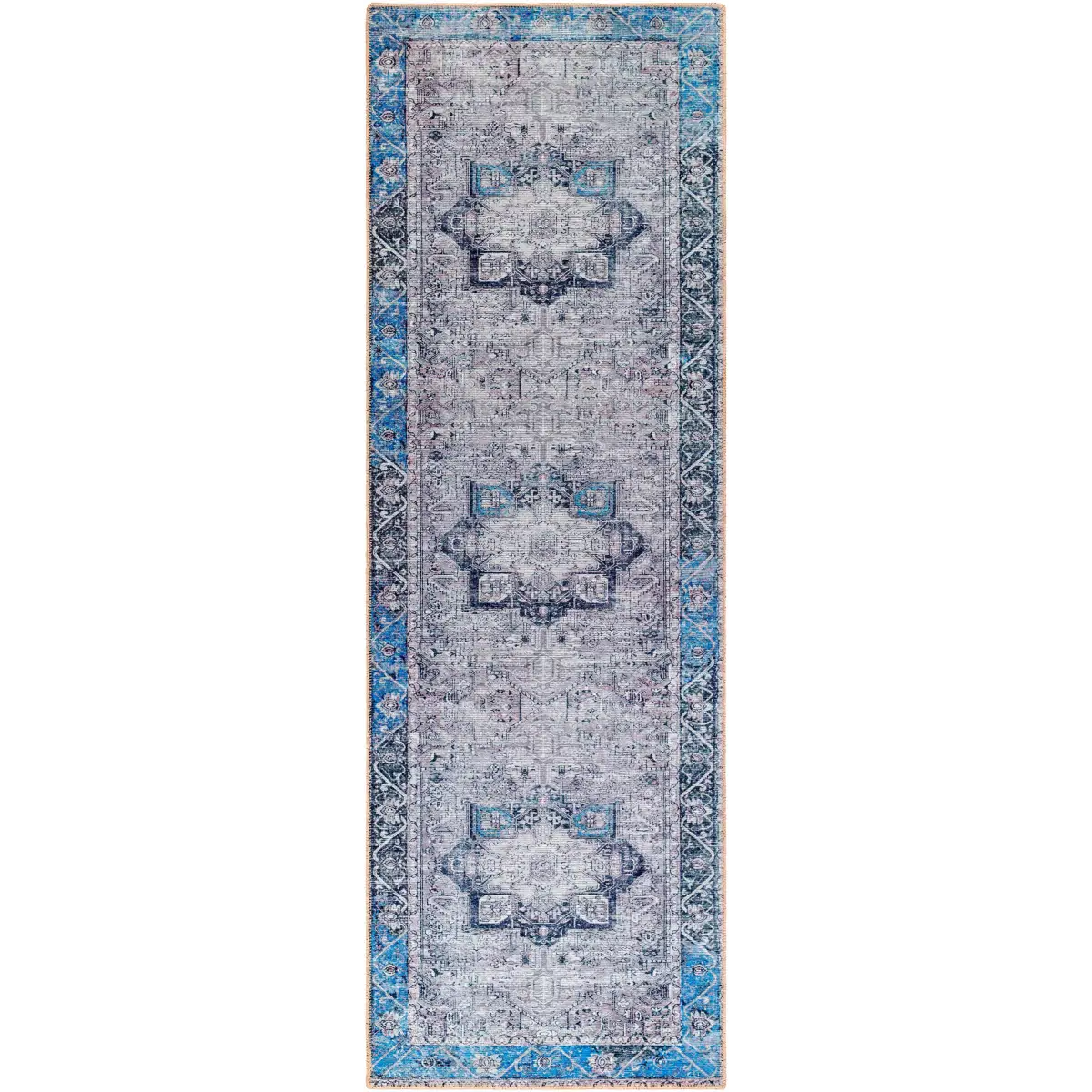 Rosman Blue&Beige Washable Area Rug - * 2’7’’ x 7’10’’ Runner - Boutique Rugs