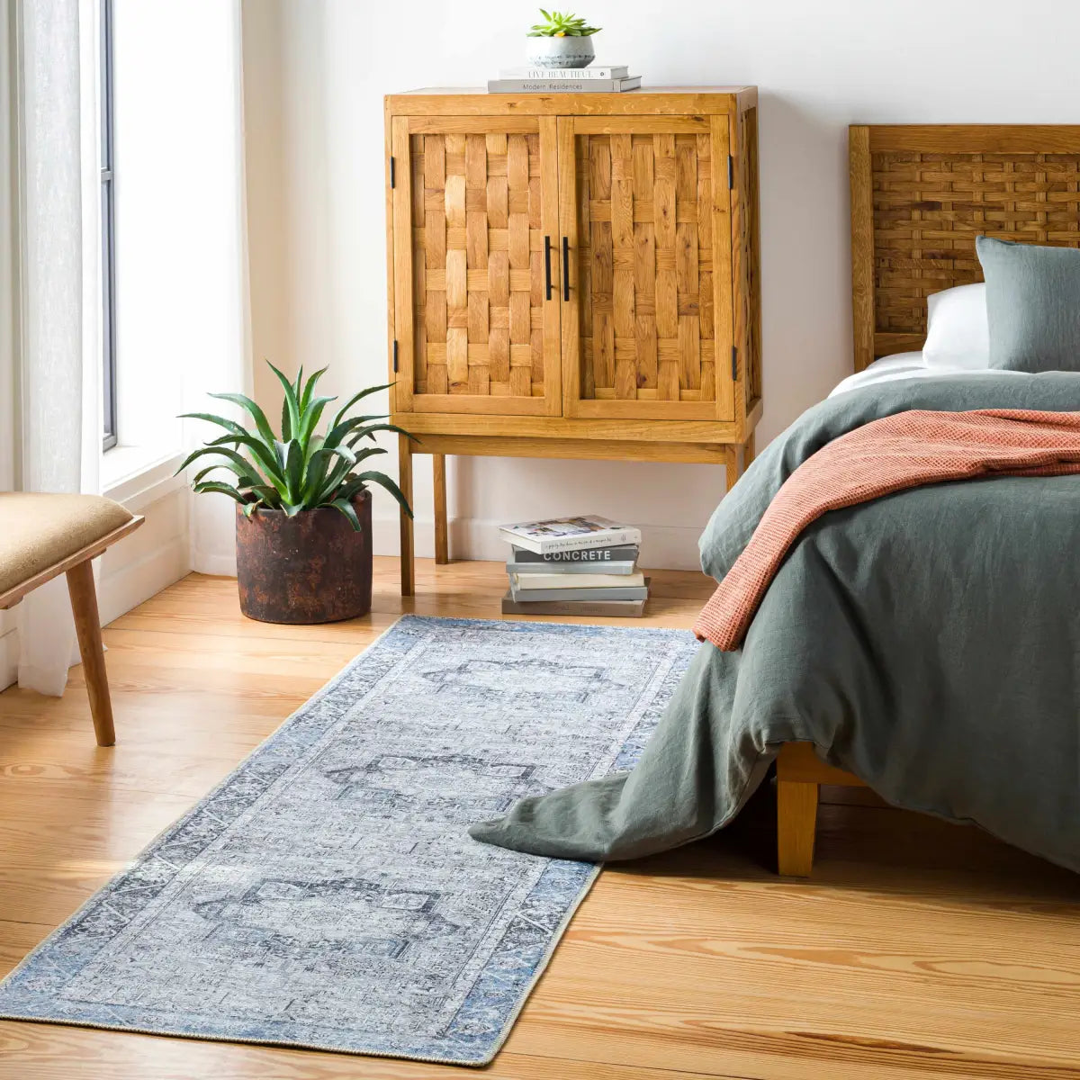 Rosman Blue&Beige Washable Area Rug - Boutique Rugs