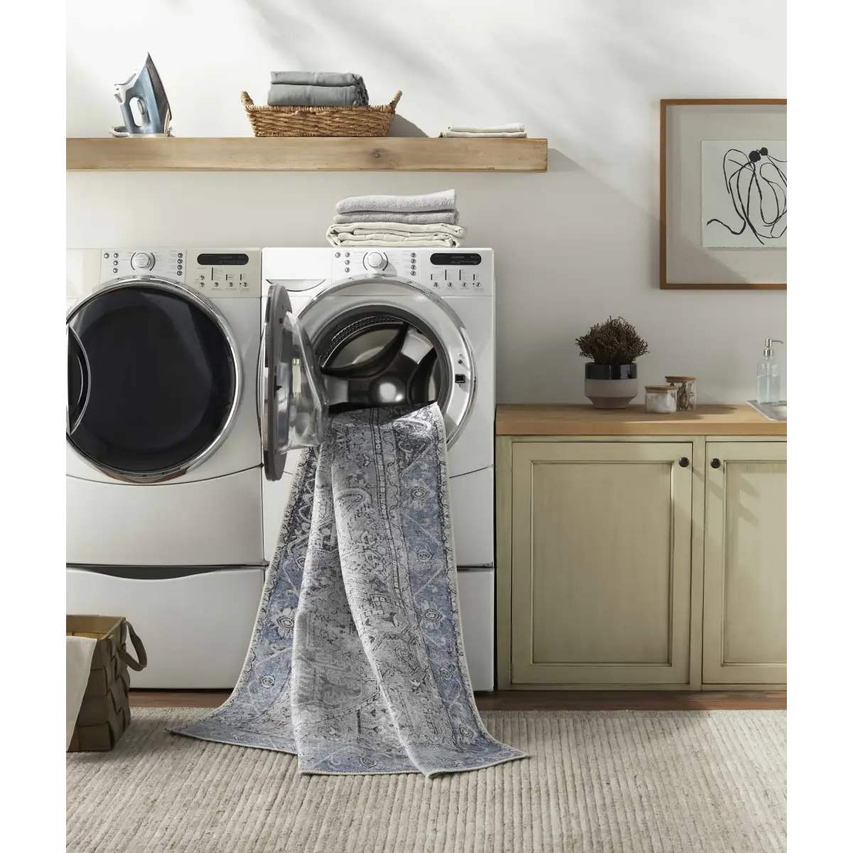 Rosman Blue&Beige Washable Area Rug - Boutique Rugs