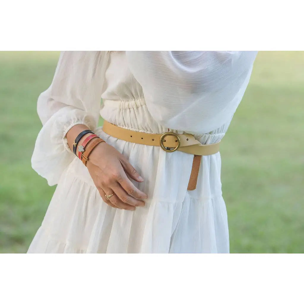 Leather Belt with Round Brass Buckle and Genuine Camel Suede - Most Wanted USA