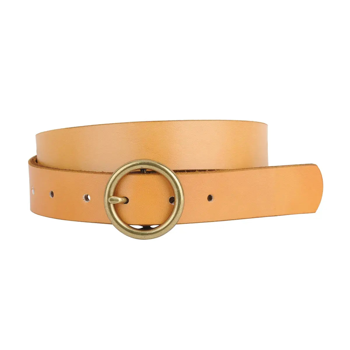 Leather Belt with Round Brass Buckle and Genuine Camel Suede - M - Most Wanted USA