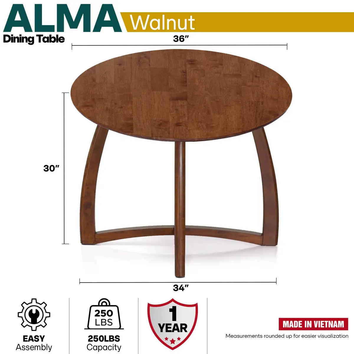 Round Dining Table - Alma 36 in Mid-Century Modern Kitchen & Dining Room - Megsu