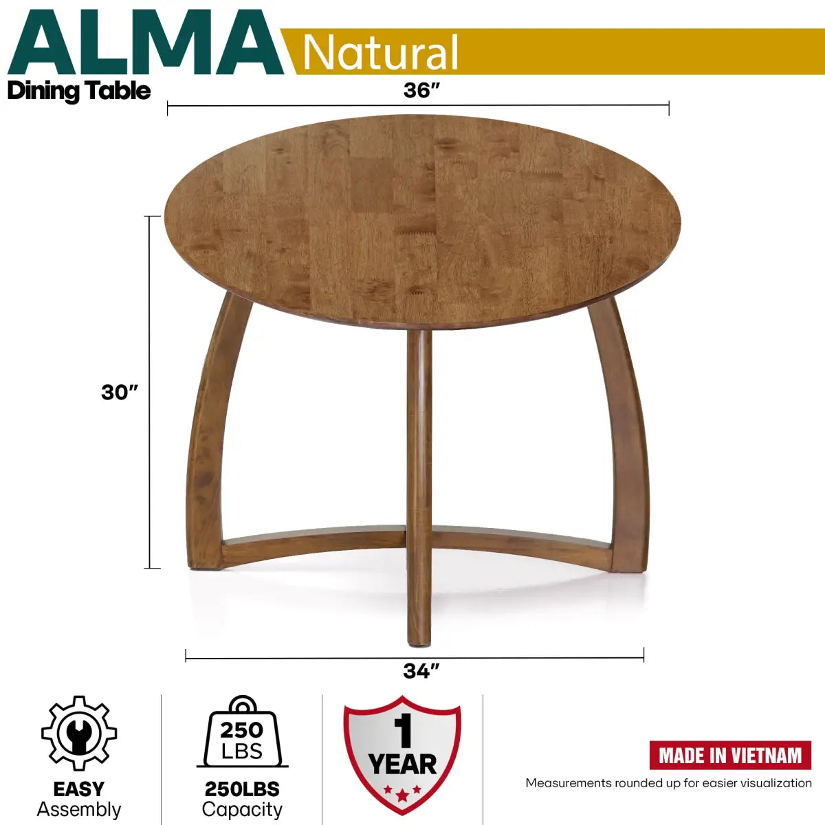 Round Dining Table - Alma 36 in Mid-Century Modern Kitchen & Dining Room - Megsu