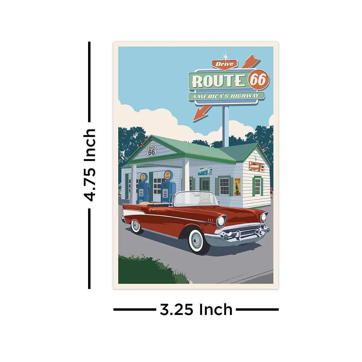 Route 66 Classic Car - Large Vinyl Sticker - RetroPlanet