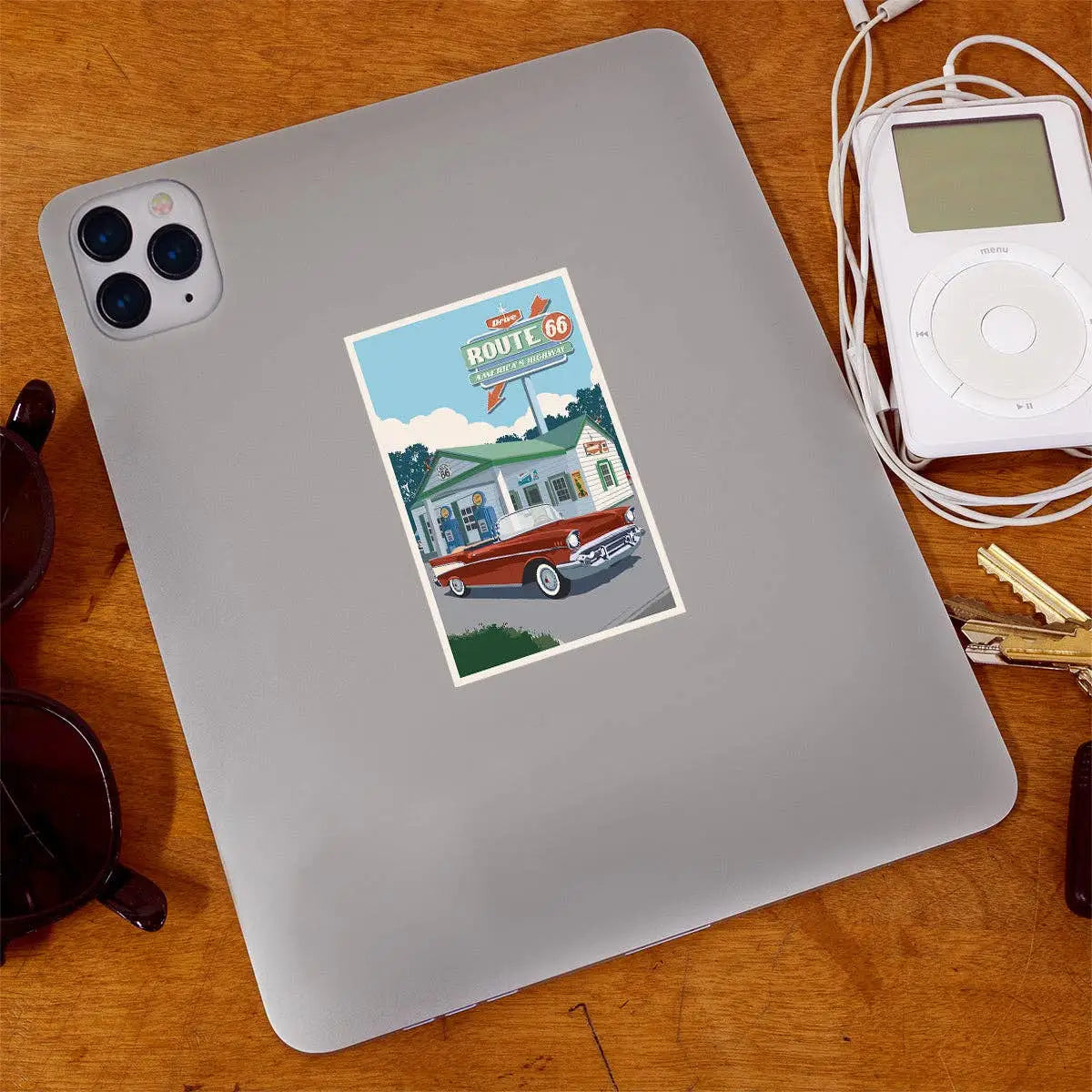 Route 66 Classic Car - Large Vinyl Sticker - RetroPlanet