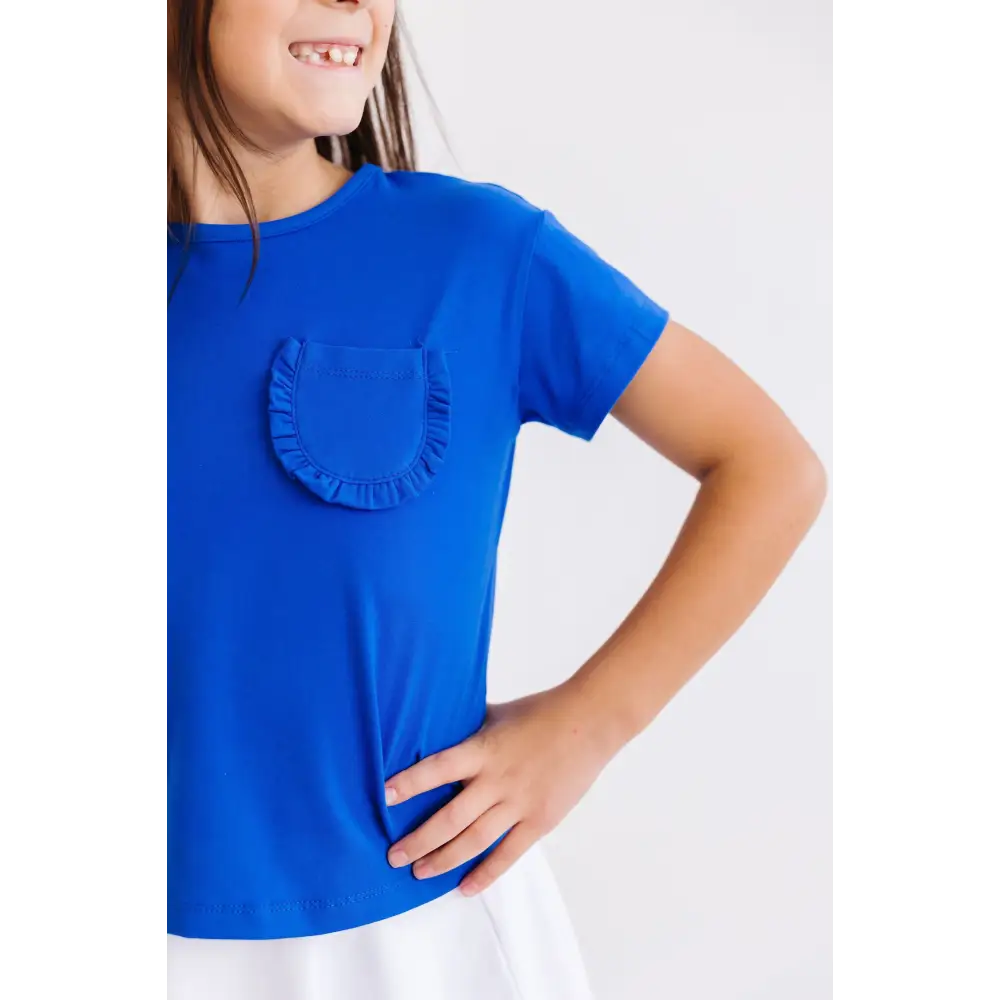 Royal Blue Ruffle Pocket Tee - Mila & Rose ®