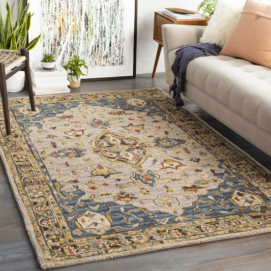 Beige and Gray Traditional Wool Area Rug - Boutique Rugs