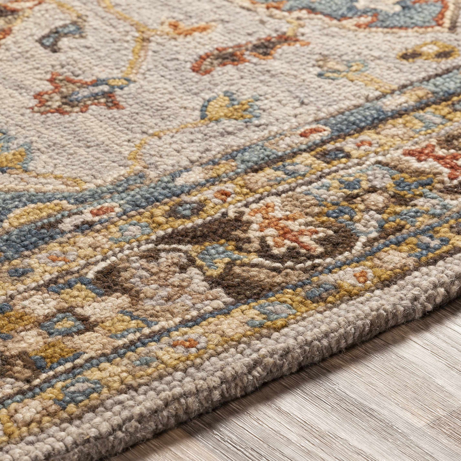 Beige and Gray Traditional Wool Area Rug - Boutique Rugs