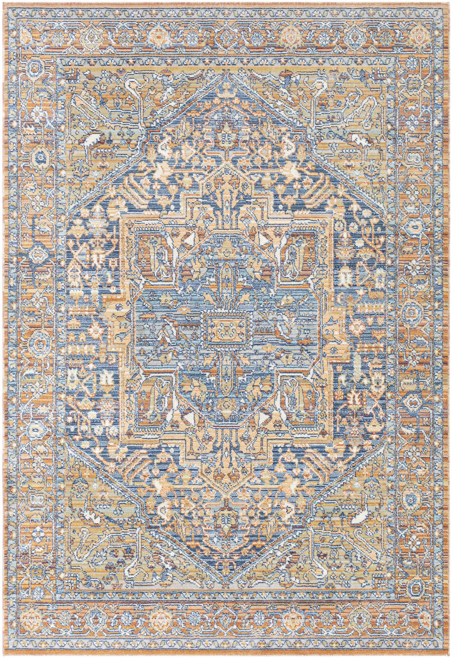 Tapis médaillon bleu et orange Ripponlea