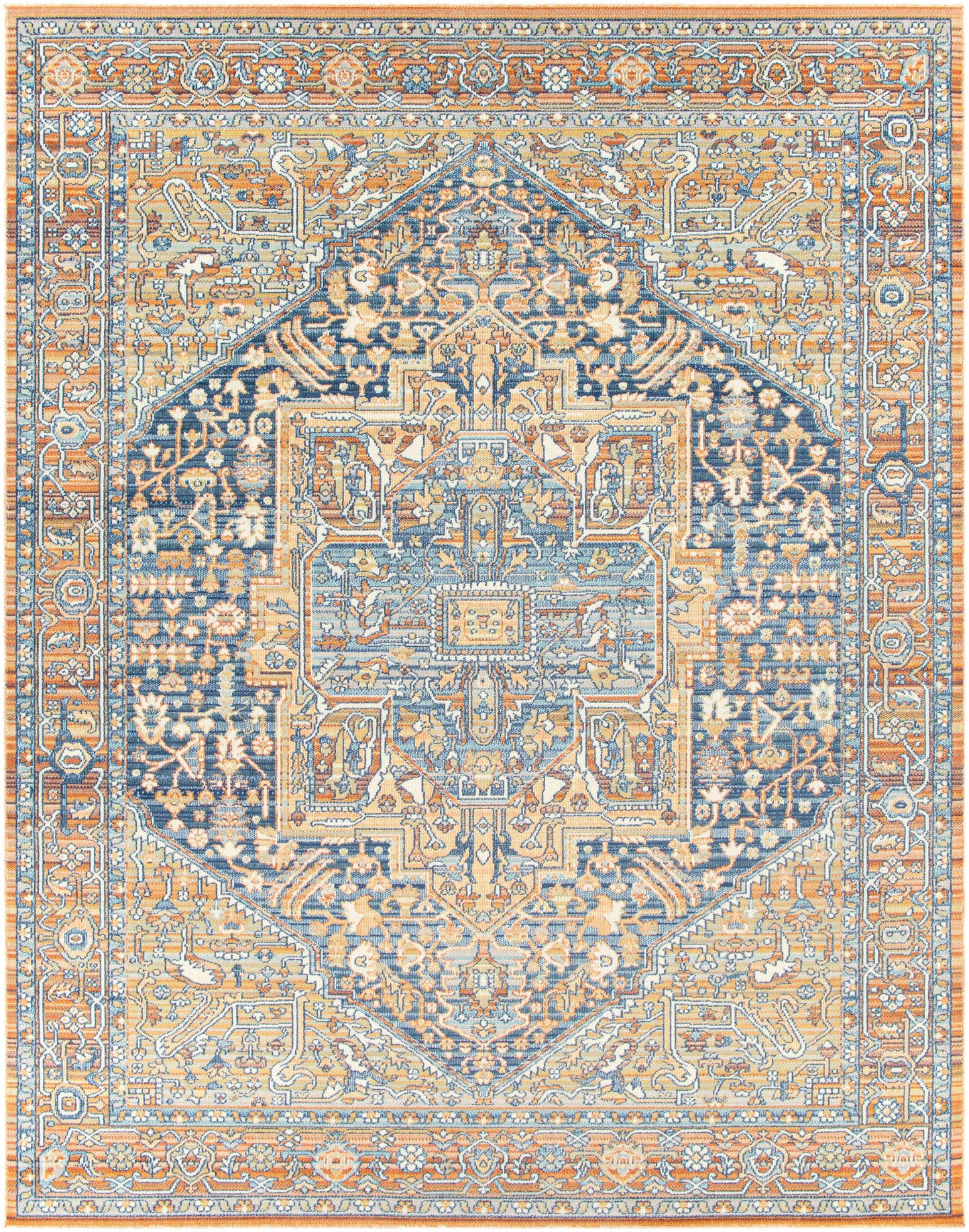 Tapis médaillon bleu et orange Ripponlea